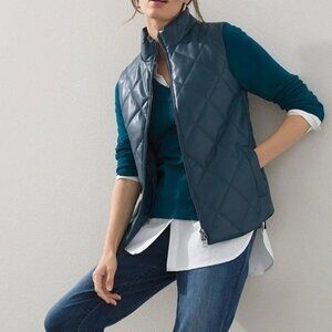 Chico's Women's Teal Faux Leather Quilted Vest Size 1 or 8/10 (regular)